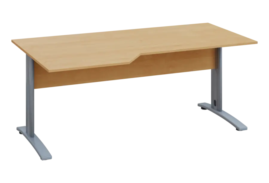 EZK 28 - 186 stůl kancelářský, rohový, levý, kovová podnož stříbrná, deska 25 mm, široký 1800 mm, javor horský